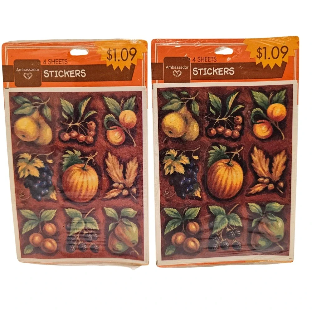 Vintage 1995 Ambassador Hallmark Fruit Harvest Stickers 2 Packs 8 Sheets NOS